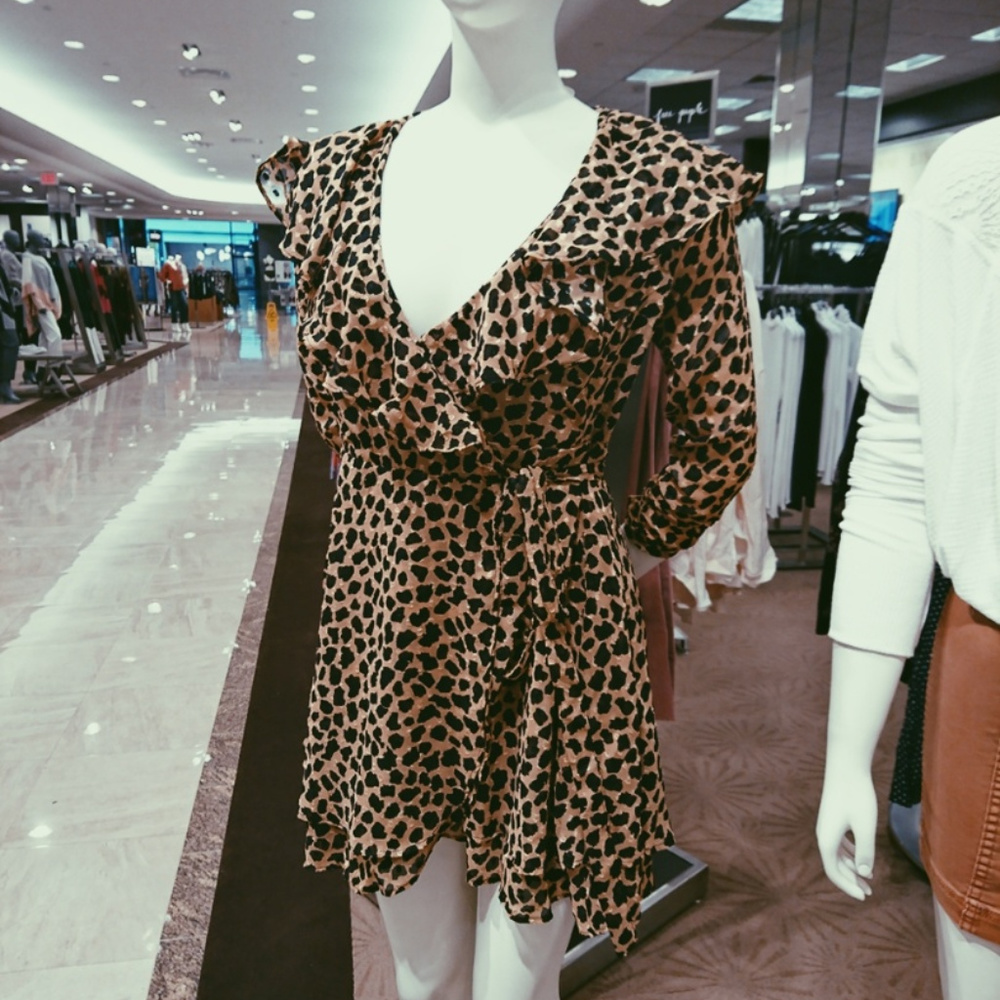 Frenchie Faux-Wrap Printed Dress